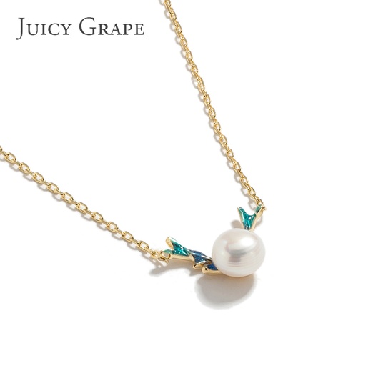 Enamel Squirrel Mushroom Red Fruit Pendant Necklace