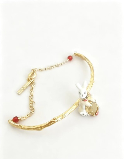 Cute Rabbit Bunny And Stone Enamel Bracelet