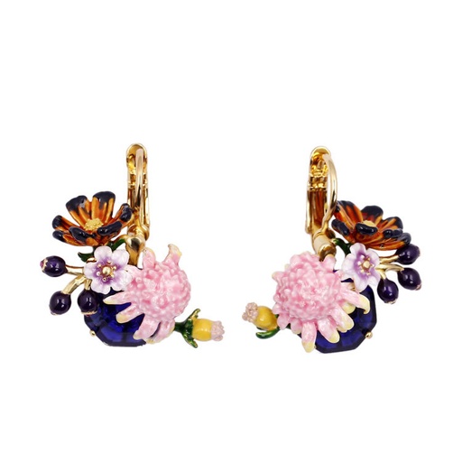 Flower And Cherry Enamel Stud Earrings
