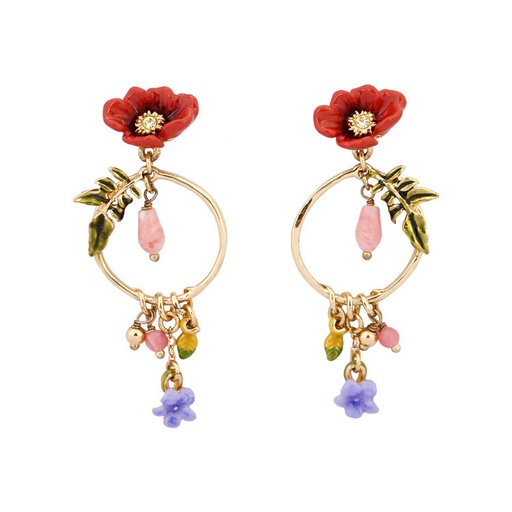 Flower Blue Bird Tit On A Branch Enamel Stud Dangle Earrings Jewelry Gift