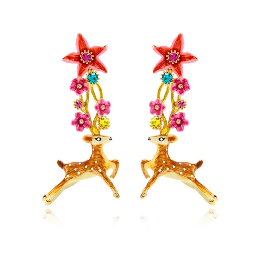Flower Cherry Gem Enamel Earrings Jewelry Stud Earrings