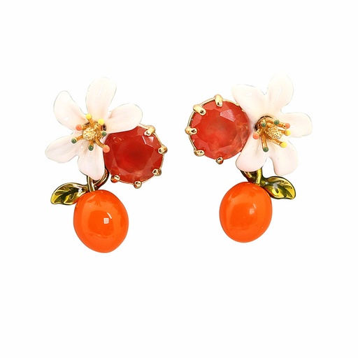 Orange Blossom Flower And Stone Enamel Stud Earrings