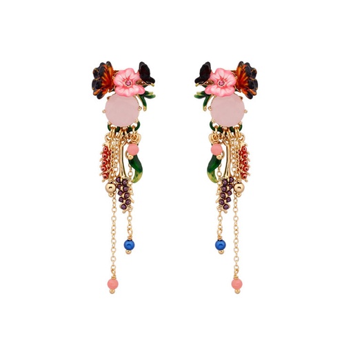 Orange Blossom Flower And Stone Enamel Stud Earrings