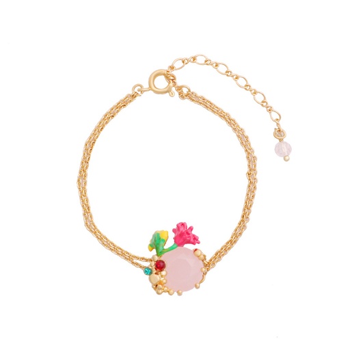 Pink Flower and Stone Enamel Bracelet
