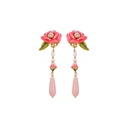Pink Flower Small Bud and Droplet Enamel Earrings