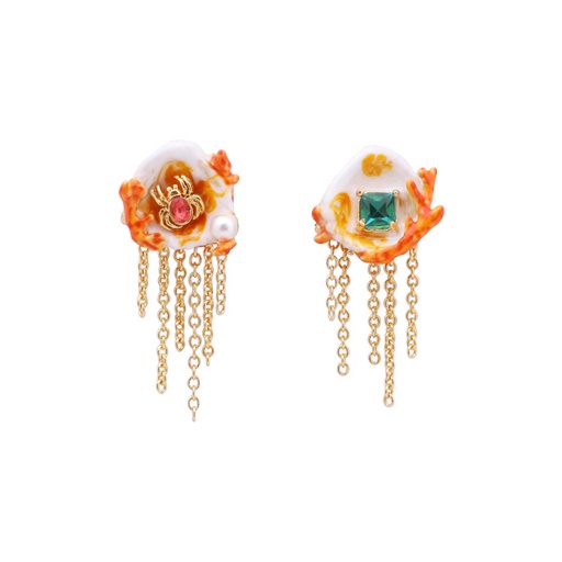 Pink Flower Small Bud and Droplet Enamel Earrings