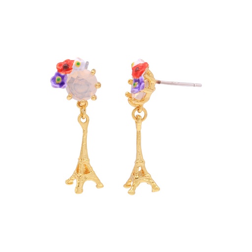 Red Pink Blue Flower Ladybug And Crystal Enamel Stud Earrings