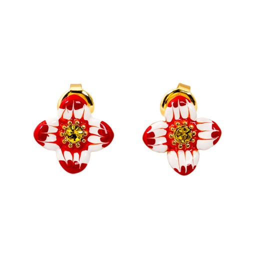 Four Leaf Flowers Enamel Earrings Jewelry Stud Earrings