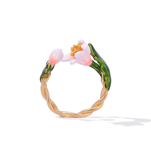 Cherry Blossom Flower Enamel Adjustable Ring Jewelry Gift