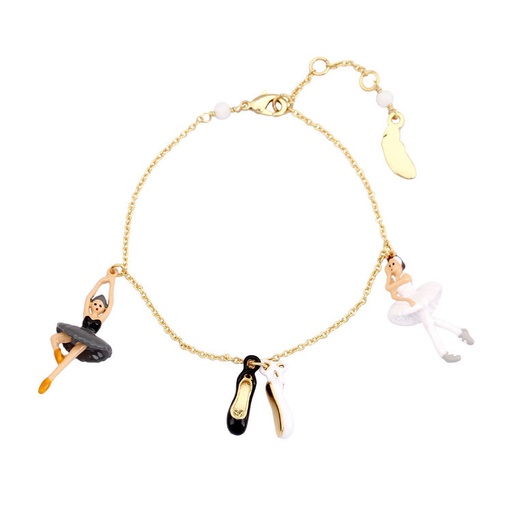 White and Black Swans Ballerinas and Ballet Shoes Bracelet
