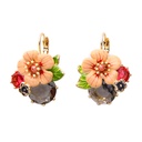 Flower And Crystal Enamel Hook Earrings