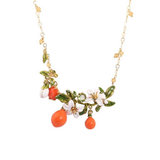 Orange Blossom Flower and Orange Enamel Collar Necklace Jewelry Gift