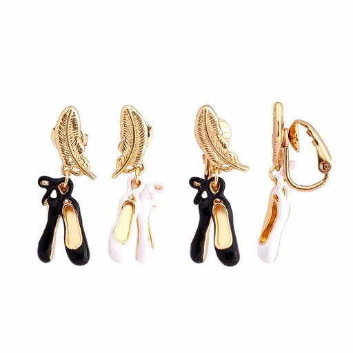 White and Black Ballet Shoes Enamel Earrings