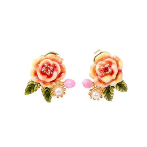 Flower And Pearl Enamel Stud Earrings