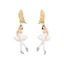 Ballerina with Golden Feather Enamel Earrings