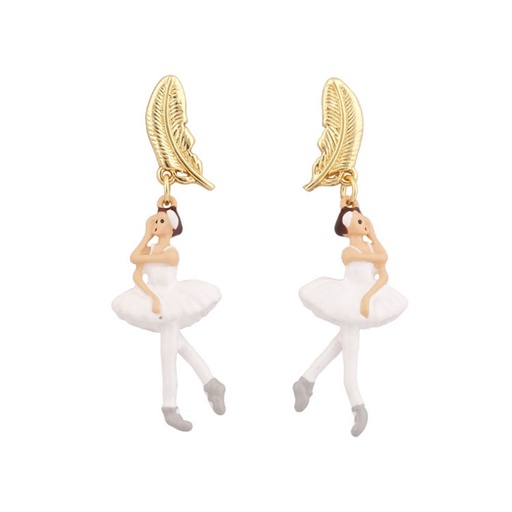 Ballerina with Golden Feather Enamel Earrings