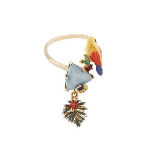Flower and Stone Enamel Adjustable Ring