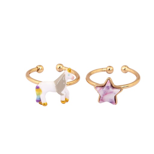 Set of 2 Adjustable Rings Unicorn and Star