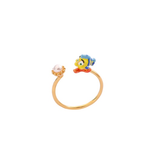 Fish and Pearl Enamel Adjustable Ring