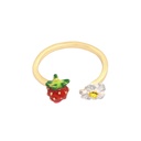 Strawberry and White Flower Enamel Adjustable Ring