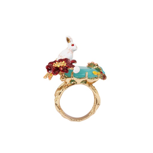 Strawberry and White Flower Enamel Adjustable Ring