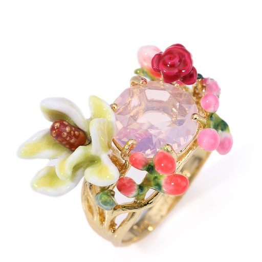 Flower and Stone Enamel Band Ring