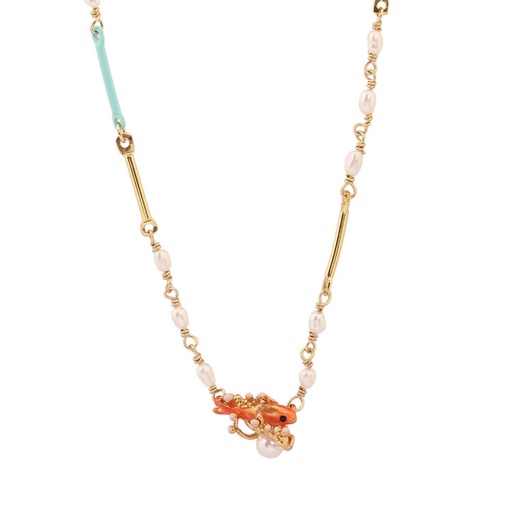 Hand Painted Enamel Glaze  Goldfish Peal Inlay Choker Pendant Necklace