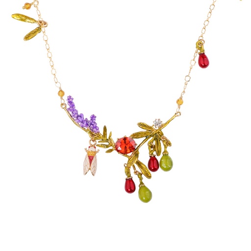 Hand Painted Enamel Glaze Bell Orchid Sapphire Necklace