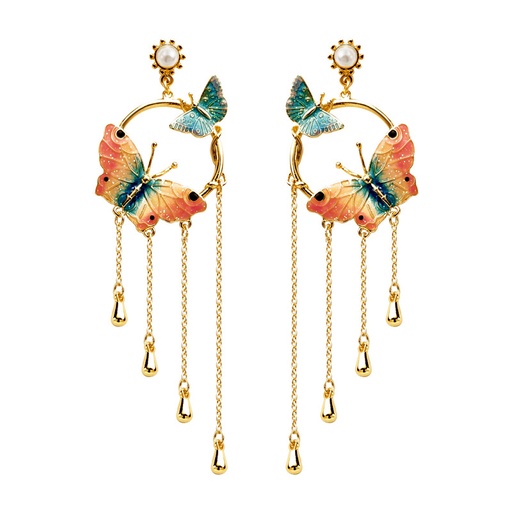 Butterfly Long Tassel Enamel Dangle Earrings Jewelry Gift