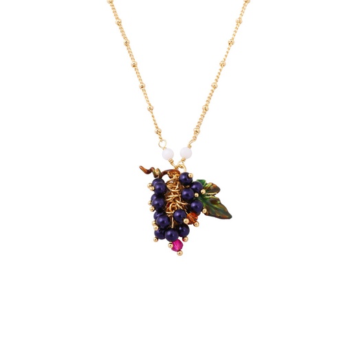 Grape And Bead Pendant Enamel Necklace