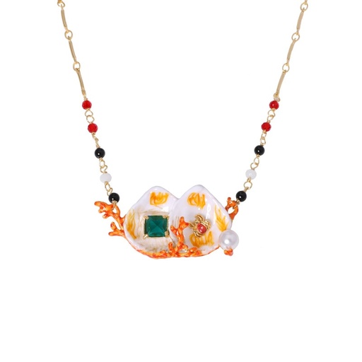 Hand Painted Enamel Glaze Extraterrestrial Marine Organism Shell Pearl Coral Short Necklace