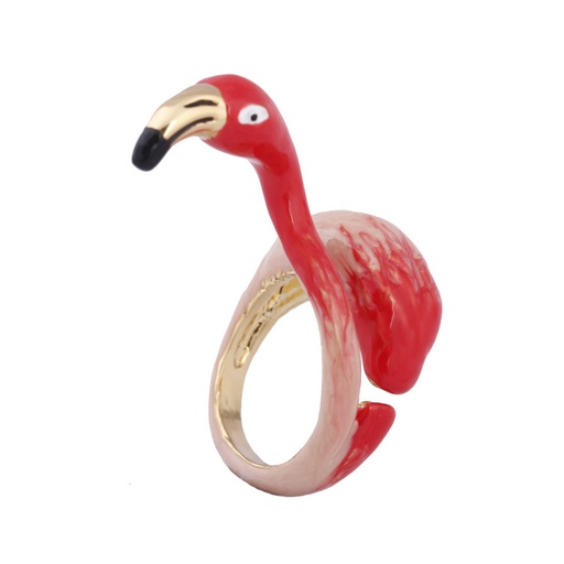 Red Flamingo Enamel Adjustable Ring