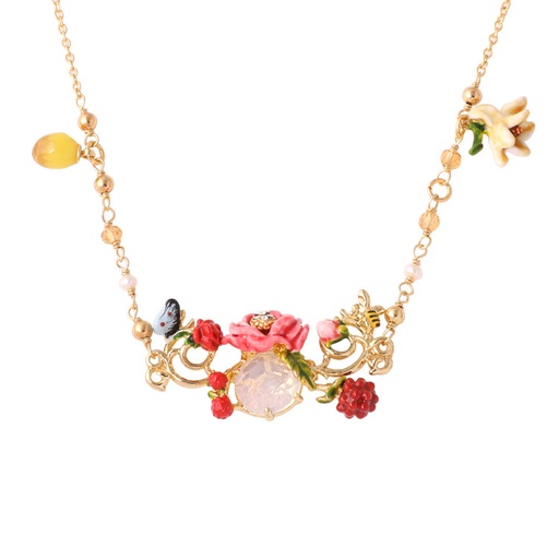 Hand Painted Enamel Glaze Flower Bee Pendant Necklace