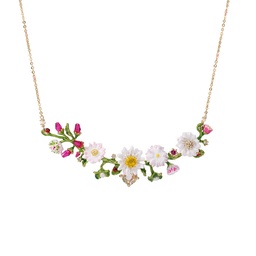 [19040419] Hand Painted Enamel Glaze Flower Fairy Pink Gemstone Necklace