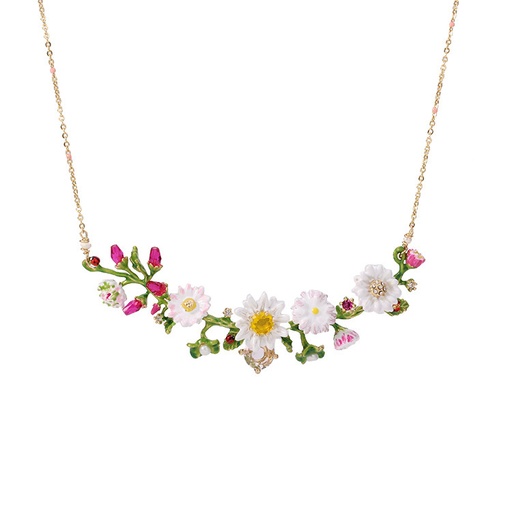 Hand Painted Enamel Glaze Flower Fairy Pink Gemstone Necklace