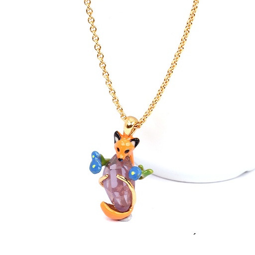 Flower And Stone Enamel Pendant Necklace