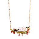Family Of Cats On A Flowering Branch Enamel Necklace
