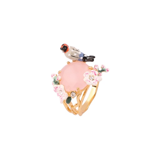 Lily Flower and Leaves Enamel Adjustable Ring