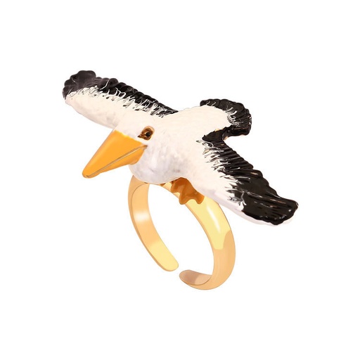 Cormorant White And Black Bird Enamel Adjustable Ring Jewelry Gift