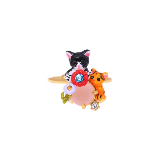 Hand Painted Enamel Glaze Corn Poppy Crystal Inlay Ring Adjustable Size