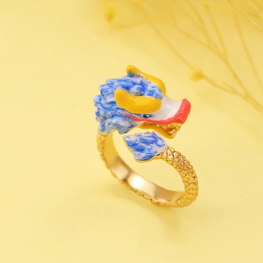 Blue Dragon Enamel Adjustable Ring Jewelry Gift