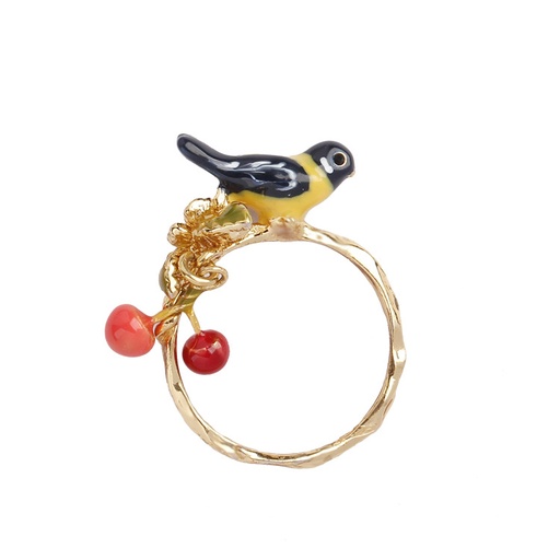 Ladybug And Pink Blue Stone Enamel Adjustable Ring