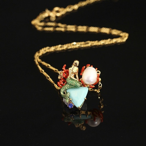 Hand Painted Enamel Glaze Little Red Cat Cute Individual Long Necklace
