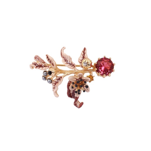 Brown Flower And Crystal Enamel Brooch