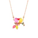 Hand Painted Enamel Glaze Pink /Yellow Bird Pendant Necklace