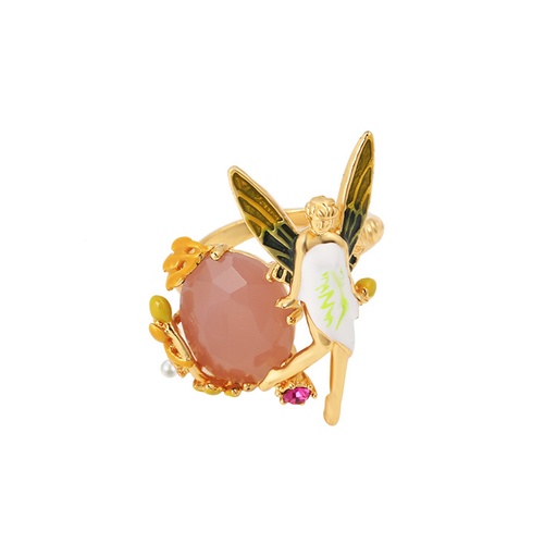 Pink Crystal Angel Wings Flower Fairy Enamel Adjustable Ring