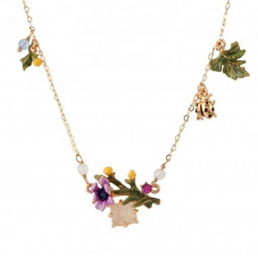 Peony Flower And Bird Pendant Enamel Necklace