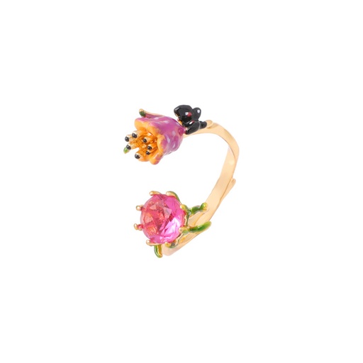 Pink Crystal Angel Wings Flower Fairy Enamel Adjustable Ring