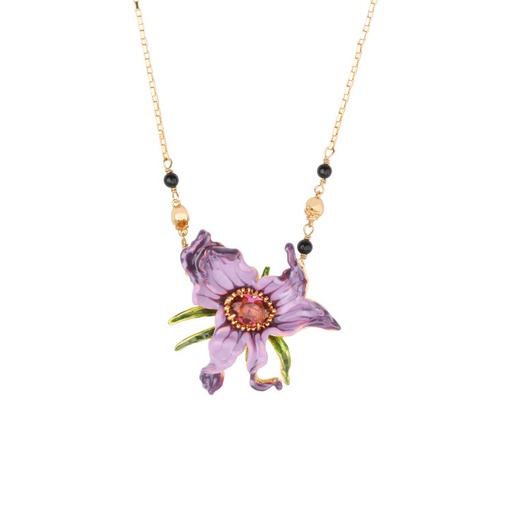 Hand Painted Enamel Glaze Pink Flower Pendant Necklace