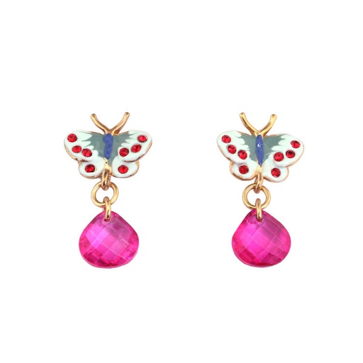 Special Bow Green Flower And Pearl Tassel Enamel Stud Earrings